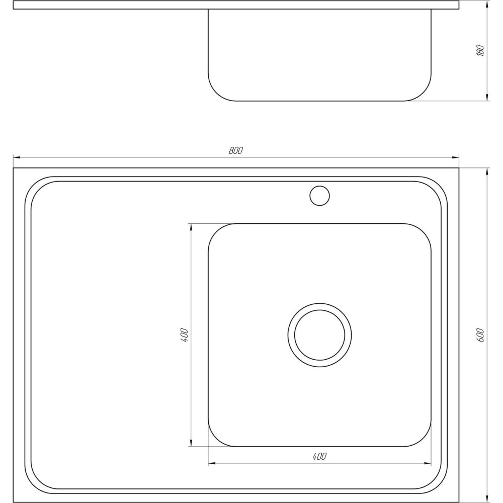 Мийка кухонна накладна прямокутна 800х600х180 Decor Right MR 8060 R D Mira