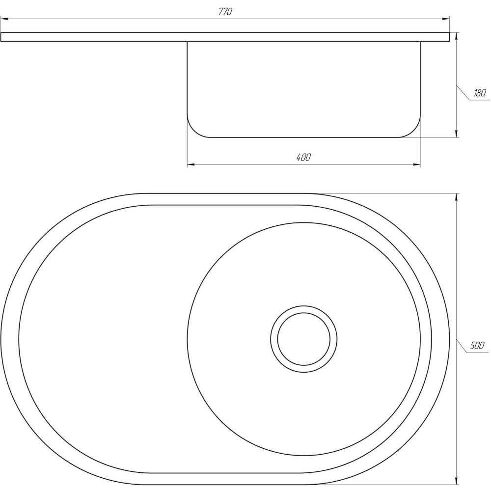 Мийка кухонна врiзна кругла з полицею 770х500х180 Decor MR 7750 D Mira