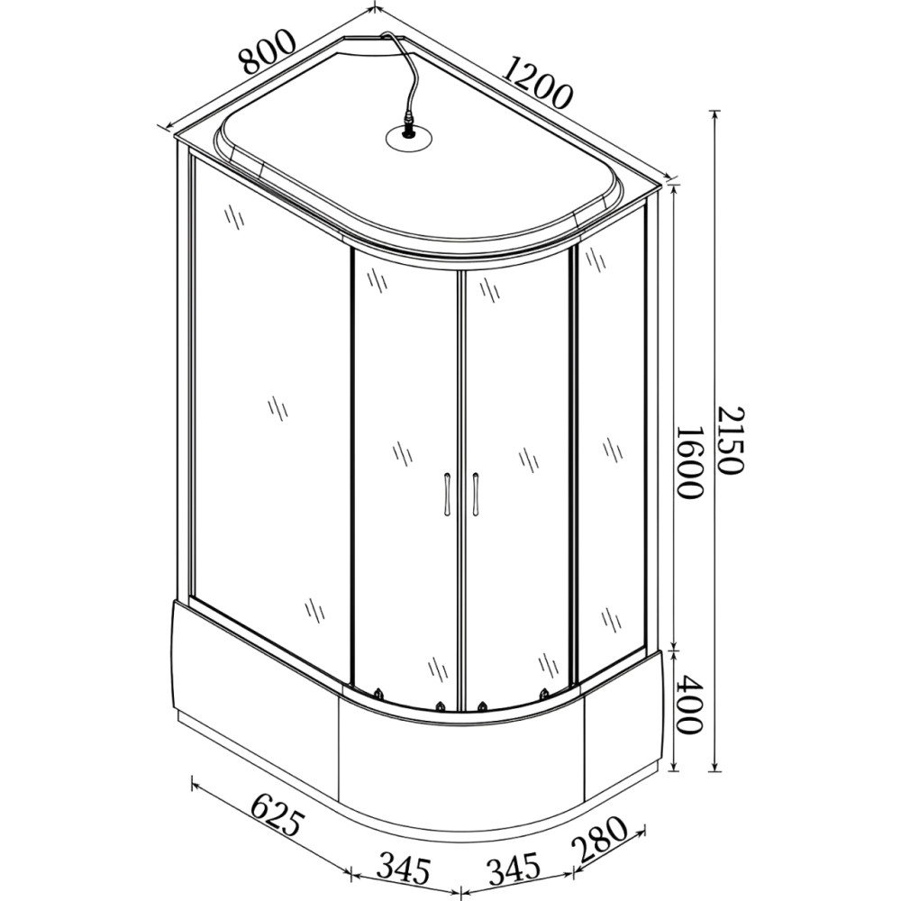Душовий бокс асиметричний лівий OBRA H120GBSL (H120BL) BRAVO (3уп.)