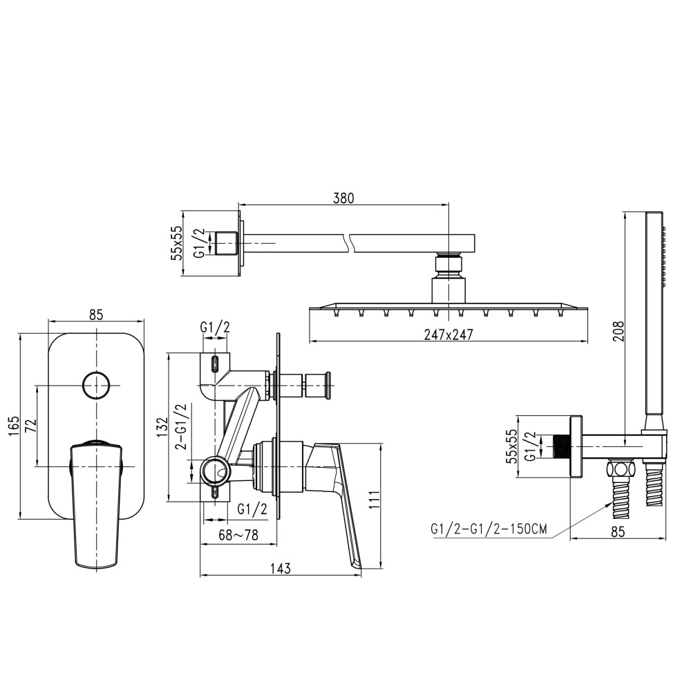 Душова система вбудована TOPAZ LEXI TLG 21205-H57-W