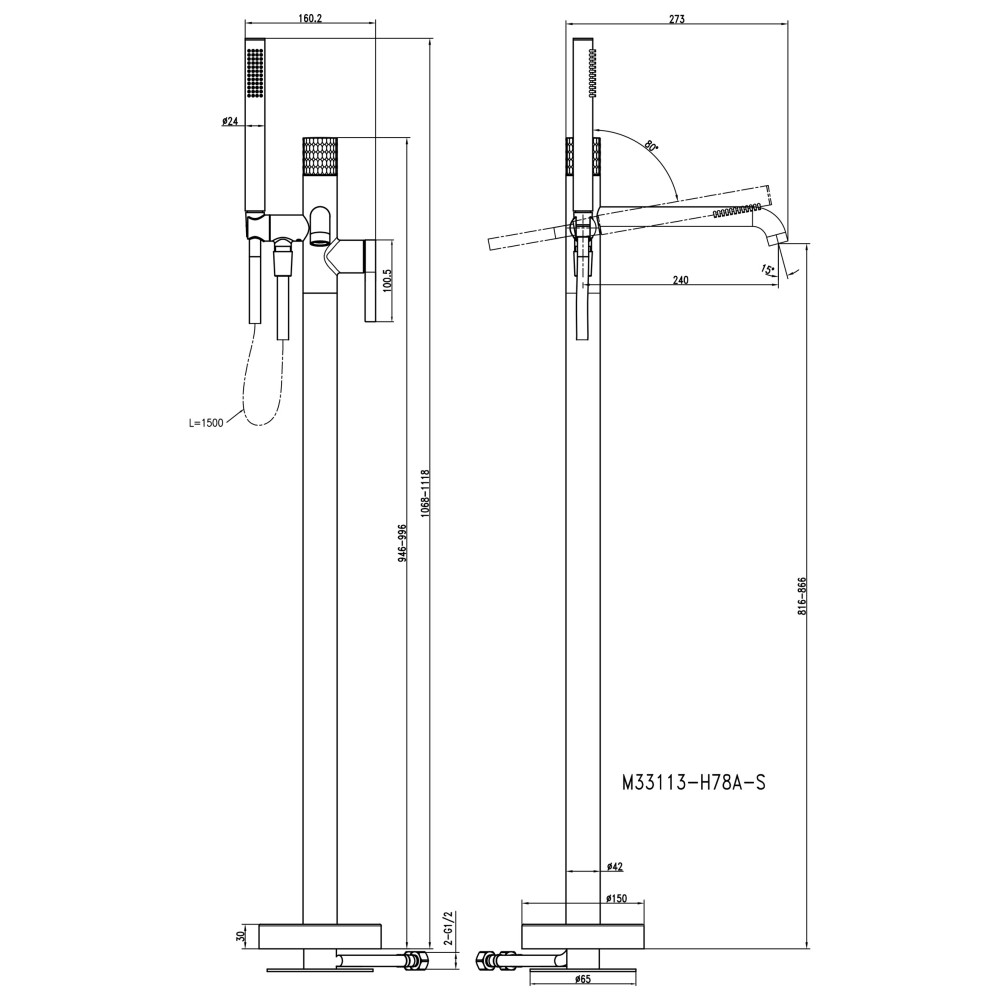 Змішувач для ванни TOPAZ LOFT TLF 32113R-H39-C