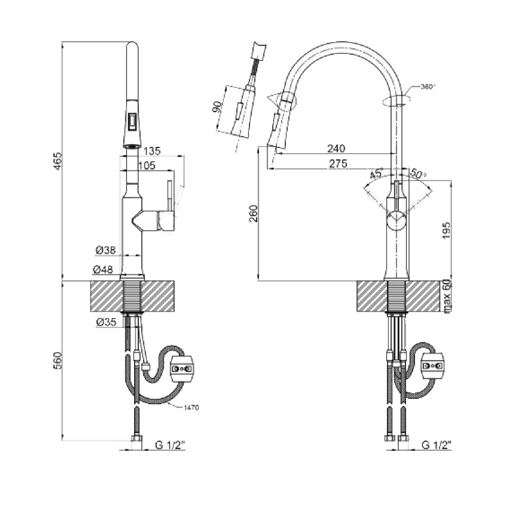 Змішувач для кухні Globus Lux ALPEN SBT1-2033-BB