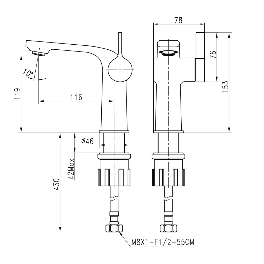 Змішувач для умивальника TOPAZ MODERNO TMD-33201-H78