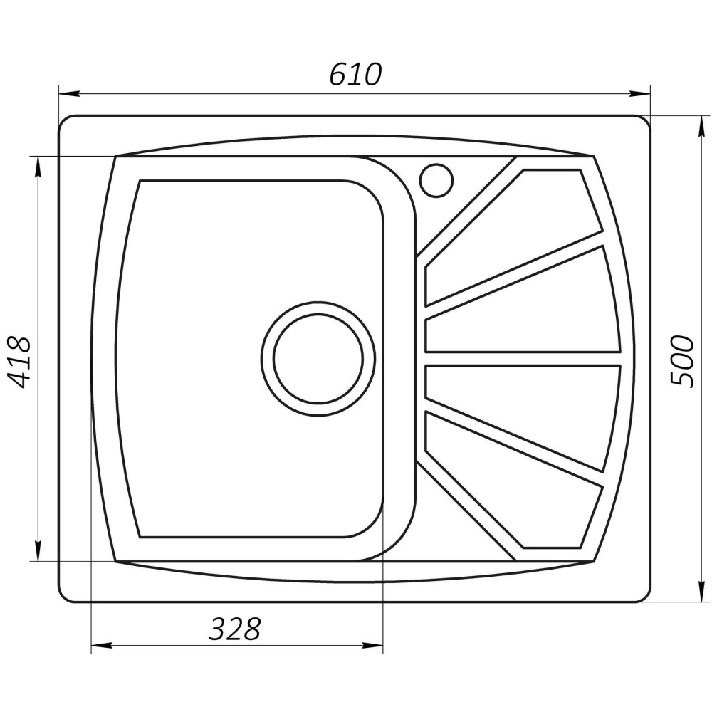 Гранітна мийка Globus Lux TANA чорний металік 610х500мм-А0001