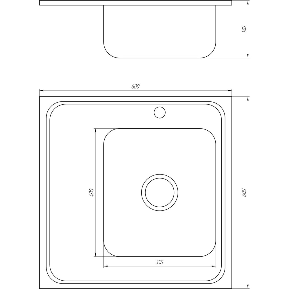 Мийка кухонна накладна прямокутна 600х600х180 Decor Right MR 6060 R D Mira