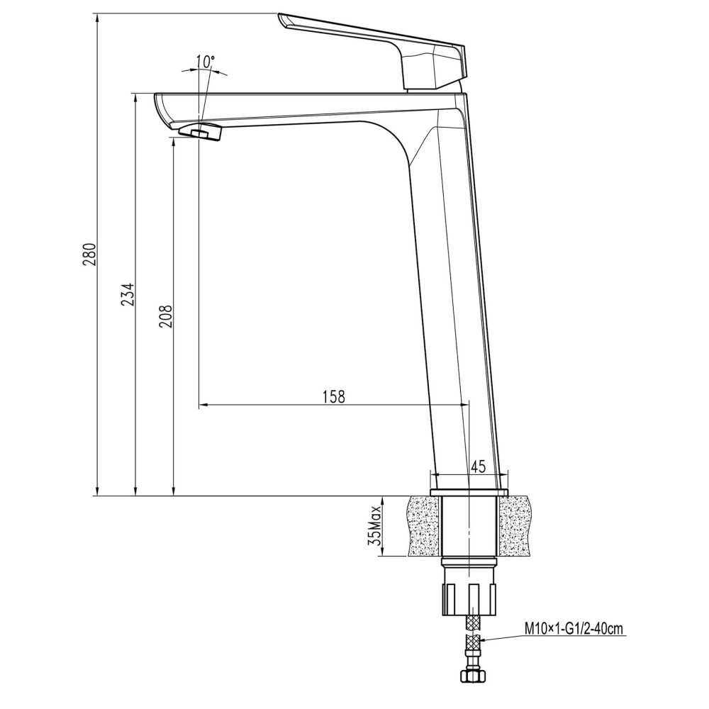 Змішувач для умивальника TOPAZ LEXI TL 21203-H57-BL високий,Чорний мат.,шланги TAQ-M1055,D25