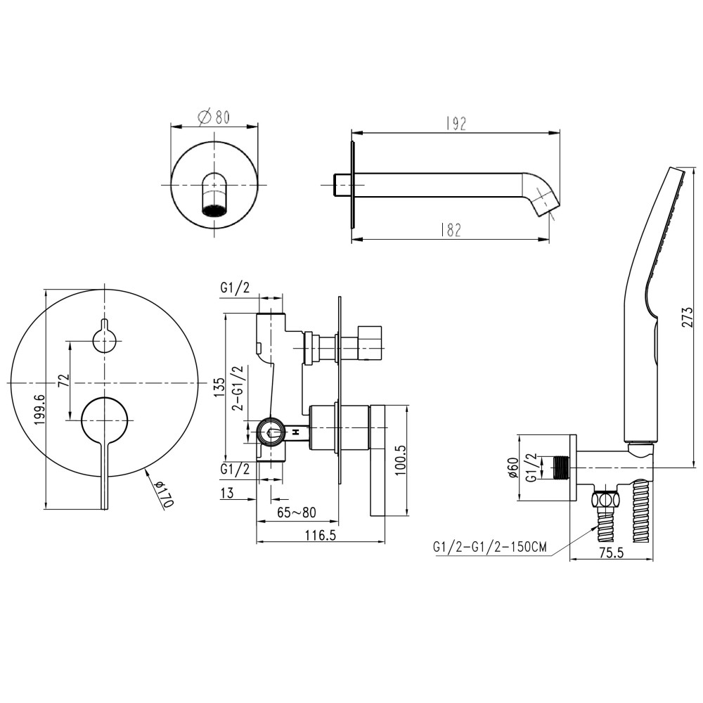 Змішувач для ванни вбудований TOPAZ MODERNO TMD 33222-H78A