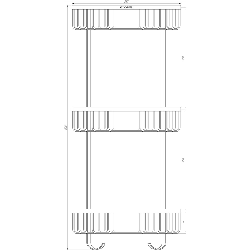 Поличка в душову SS8477-кутова Потрійна НЕРЖ-SUS304-(200*200*600мм)-(Globus Lux)