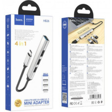 Хаб USB Hoco HB26 4 in 1 adapter(USB to USB3.0+USB2.0*3) (Срібло)