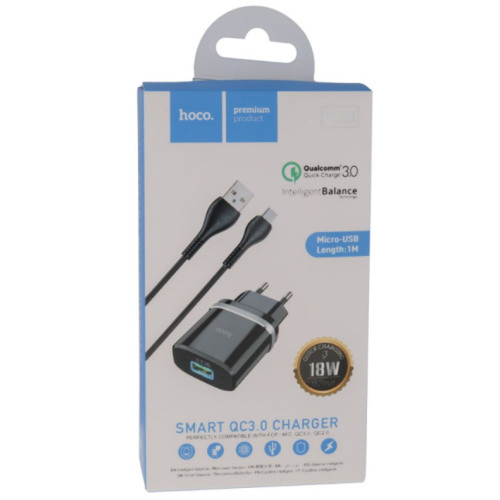 Зарядний Пристрій Hoco C12Q QC 3.0+ кабель Micro USB