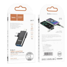 Перехідник Hoco UA17 iP male/Type-C male to USB female two-in-one (Чорний)