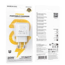 Мережевий Зарядний Пристрій Borofone BAS43A 1USB-C PD/QC 20W (Бiлий)