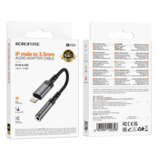 Перехідник Borofone BV24 iP to AUX 3.5mm (female) 15cm (Сiрий)