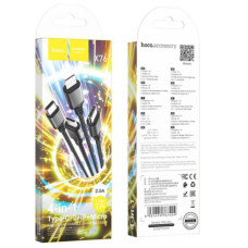Кабель USB Hoco X76 4-in-1 IP+2Type-C+Micro 2A (Чорний)
