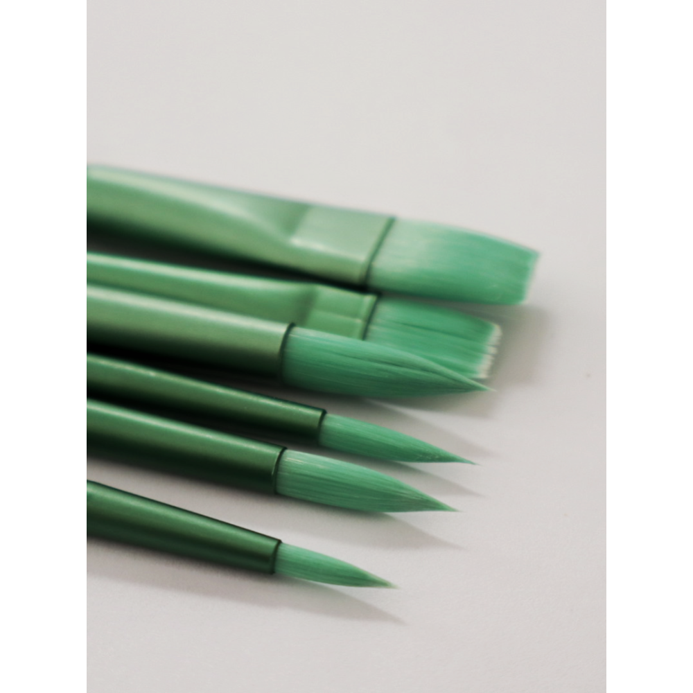 Набір професійних нейлонових пензликів 6 шт Преміум (зелені)