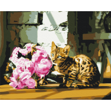 Плямистий котик з квітами