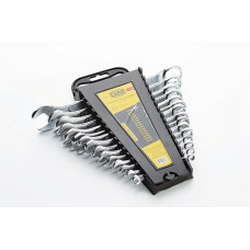 Набор ключей ріжково-накидних Стандарт CrV 6, 7, 8, 9, 10, 11, 12, 13, 14, 15, 16, 17, 18, 19, 22 (15шт) СИЛА