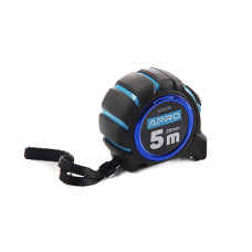 Рулетка обгумована з магнітом та автостопом, подвійний зачіп 5 м х 25 мм APRO