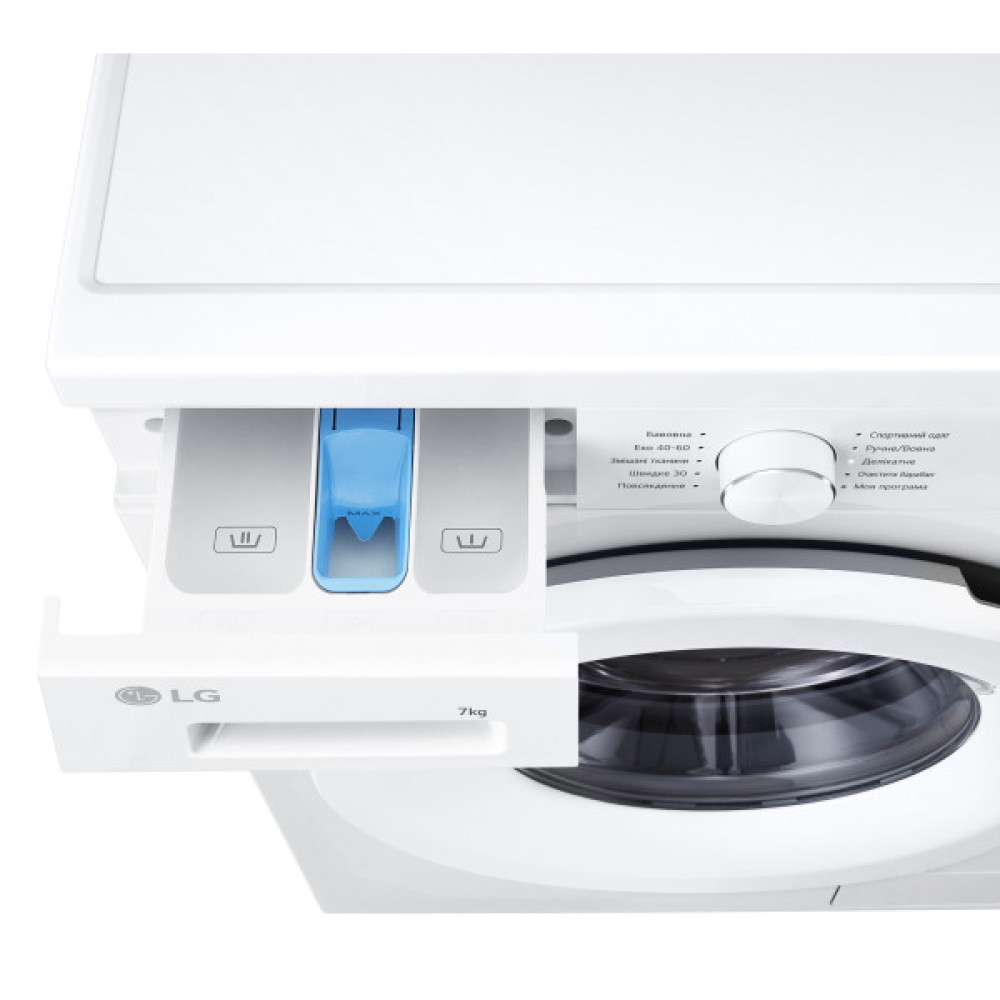 Пральна машина LG фронтальна, 7кг, 1200, A, 44см, дисплей, пара, інвертор, білий