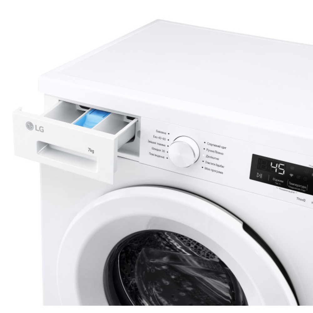 Пральна машина LG фронтальна, 7кг, 1200, A, 44см, дисплей, пара, інвертор, білий