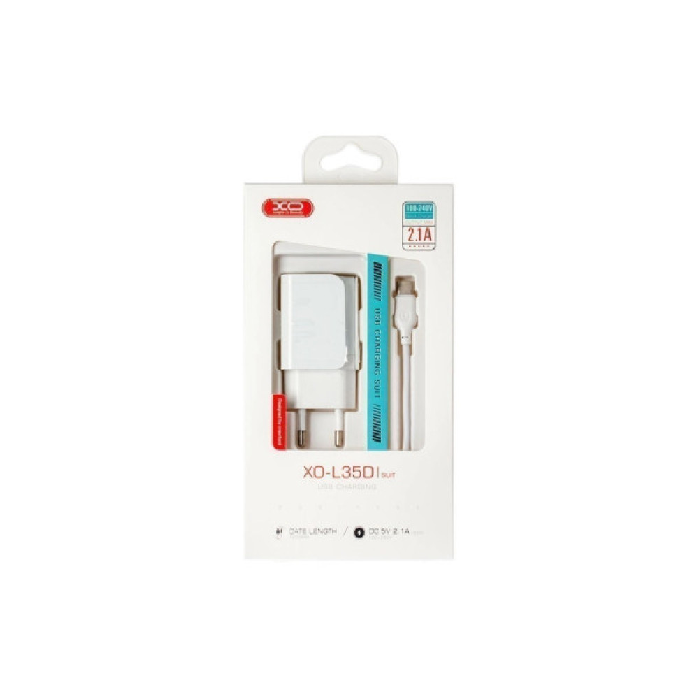 Зарядний пристрій XO 2xUSB + cable USB-C white (XO-L35-TC)