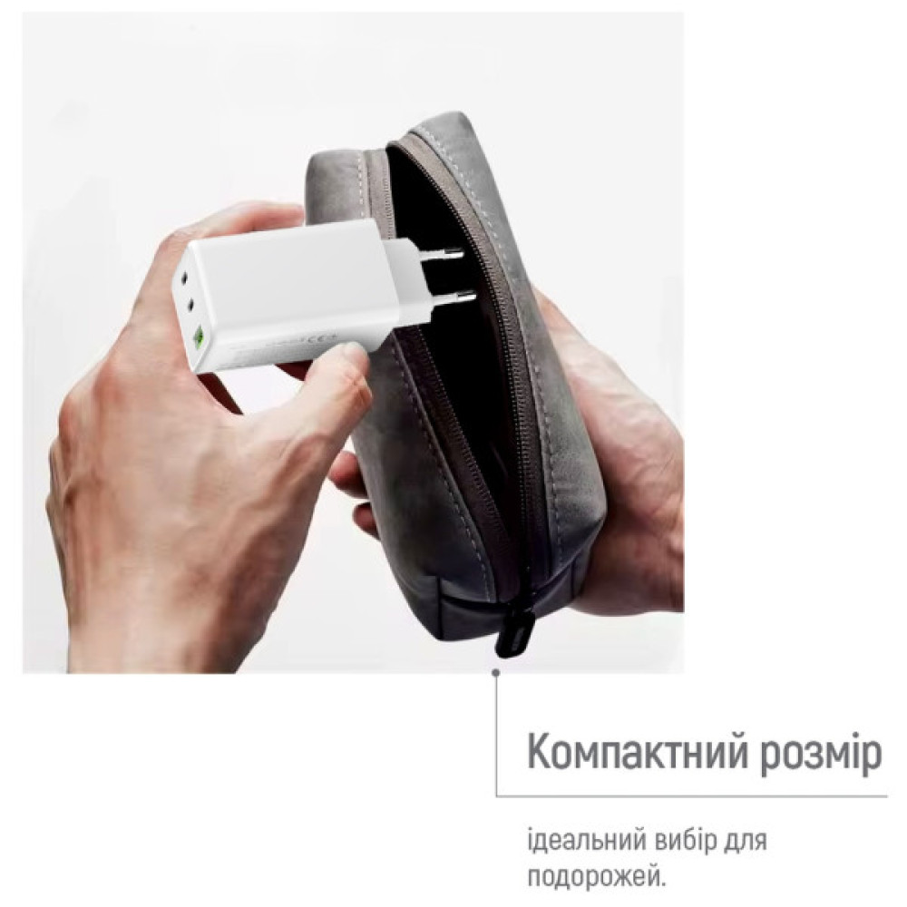 Зарядний пристрій ColorWay C101B GaN Mini 100W PD PPS 2xUSB-C + USB-A white (CW-CHS061PD-WT)