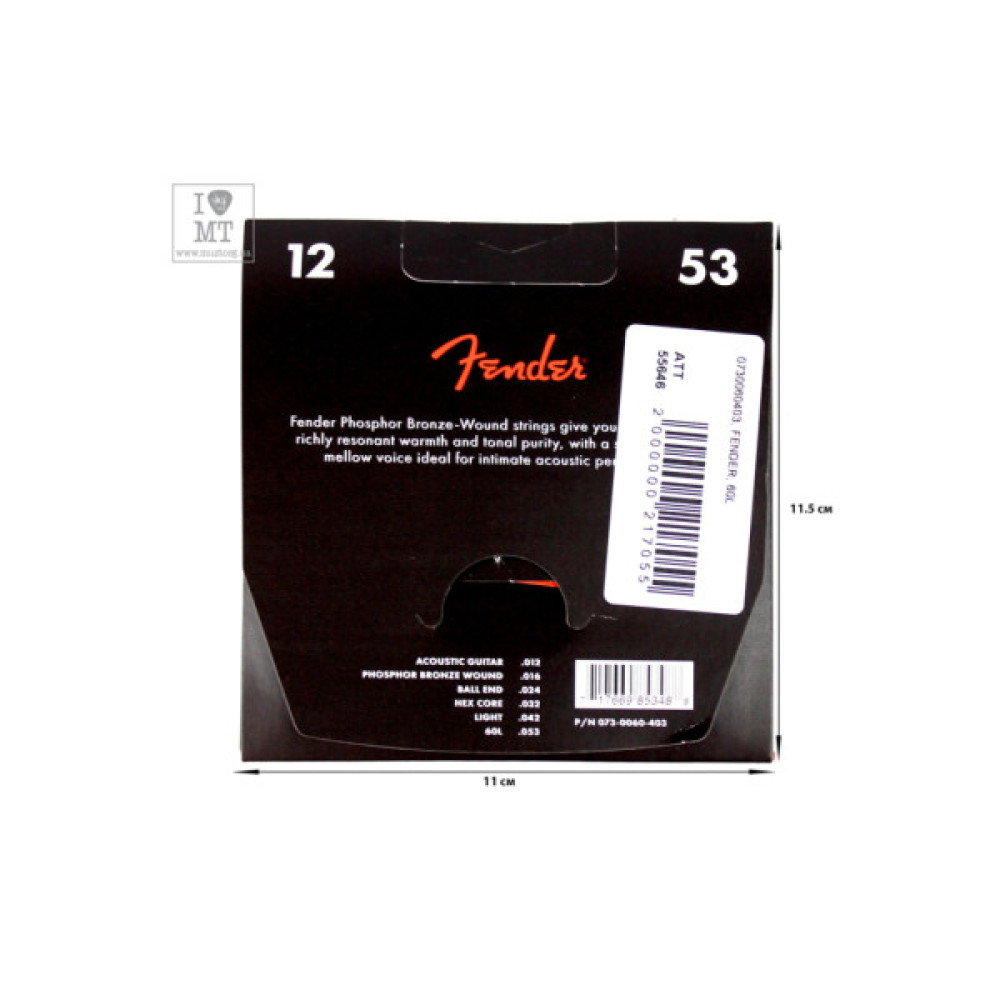 Струни для гітари Fender 60L Phosphor Bronze Acoustic Strings (12-53) (55646)