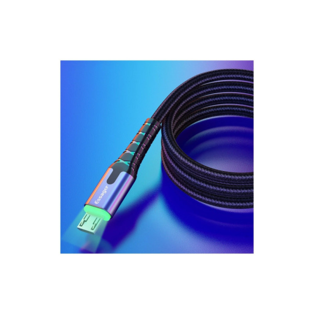 Дата кабель USB 2.0 AM to Micro 5P 2.0m 2.4A LED black Essager (EXCM-XGA0G)