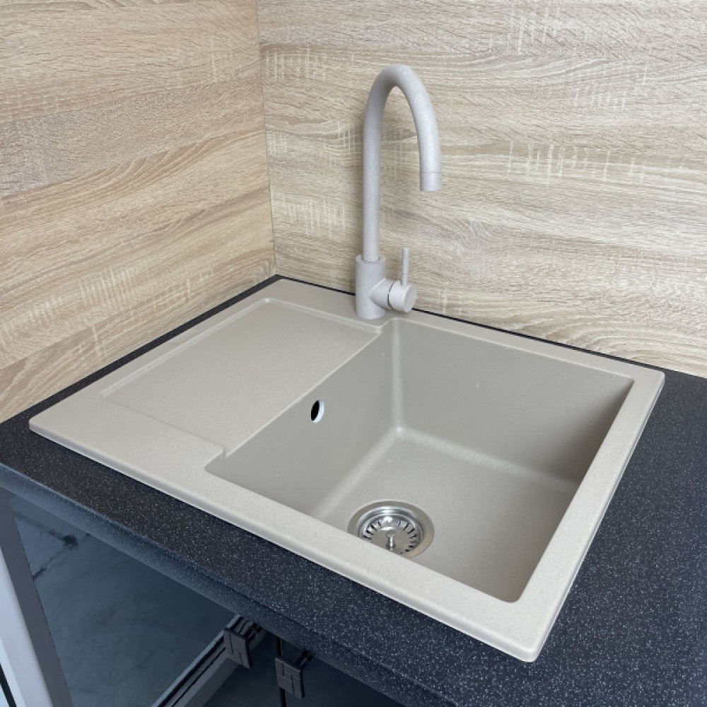 Набір кухонний Adamant Minimal, штучний камінь, прямокут., з крилом, 615х495х200мм, чаша - 1, врізна, Сахара + змішувач та дозатор