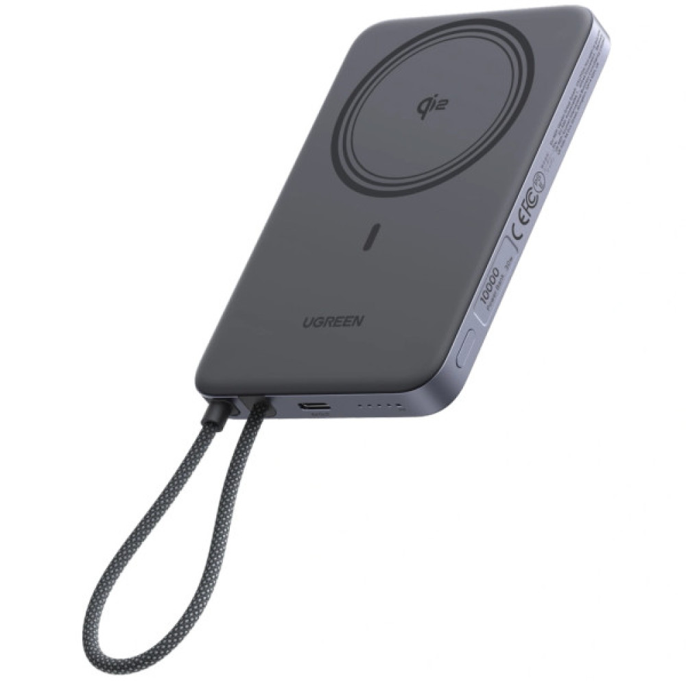 Батарея універсальна Ugreen 10000mAh 30W 1xUSB-C + 15W Magnetic Wireless + cable USB-C black (75982B)