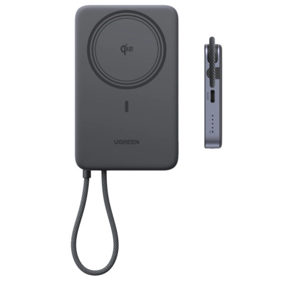 Батарея універсальна Ugreen 10000mAh 30W 1xUSB-C + 15W Magnetic Wireless + cable USB-C black (75982B)