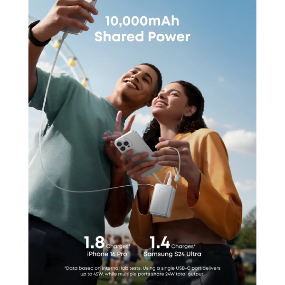 Батарея універсальна Anker Nano 10000mAh, 45W, Built-In USB-C Cable, white (A1638H21)