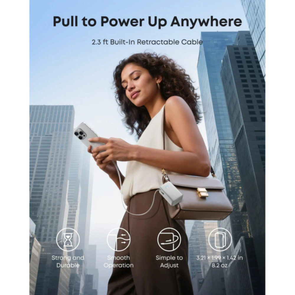 Батарея універсальна Anker Nano 10000mAh, 45W, Built-In USB-C Cable, white (A1638H21)