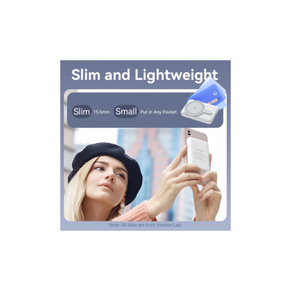 Батарея універсальна VENTION Magnetic Wireless 5000mAh 20W PD, USB-C, QI-15W Pink (FHSP0)