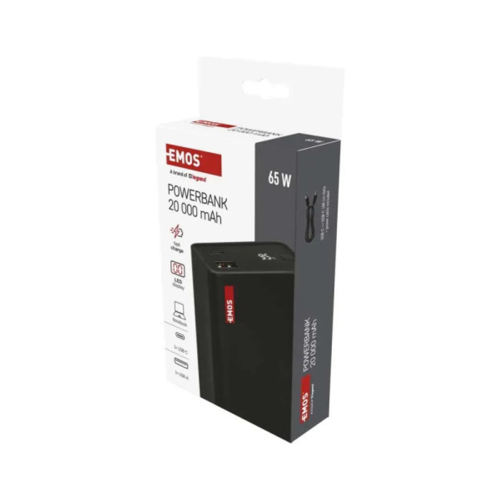 Батарея універсальна EMOS 20000mAh NTBF20, 65W, Pass-through, black (B0560B)