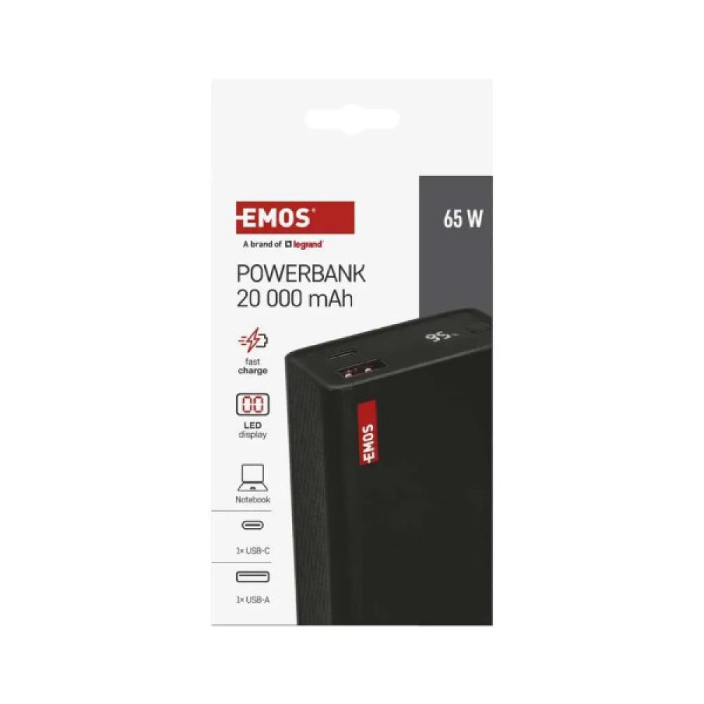 Батарея універсальна EMOS 20000mAh NTBF20, 65W, Pass-through, black (B0560B)