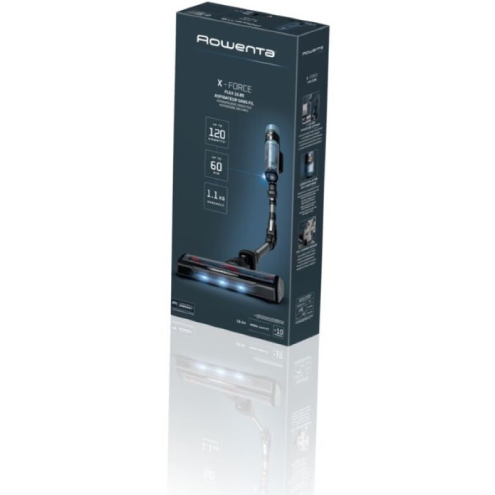 Пилосос Rowenta безпровідний X-Force Flex 10.80, 300Вт, вологе прибирання, конт пил -0.44л, автон. робота до 60хв, HEF system 99,9%, чорно-синій