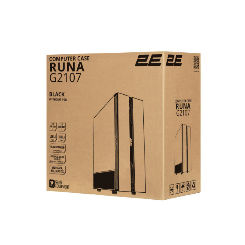 Корпус 2E GAMING Runa G2107 без БЖ 1xUSB3.0, 2xUSB2.0, 1x120мм ARGB, VGA 325мм, LCS ready, TG Side Panel, ATX, чорний