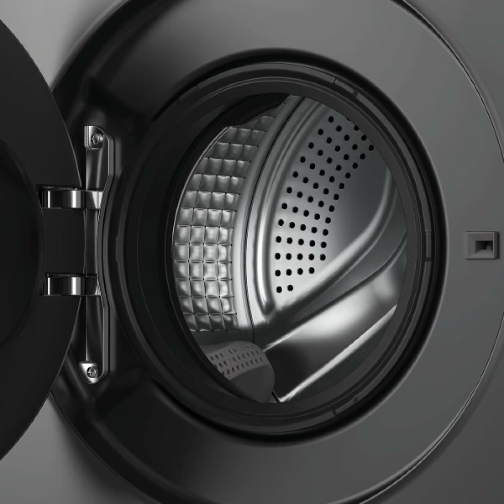 Пральна машина Haier фронтальна, 5кг, 1200, A, 42.3см, дисплей, інвертор, люк чорний, Wi-Fi, висота 70см, cріблястий