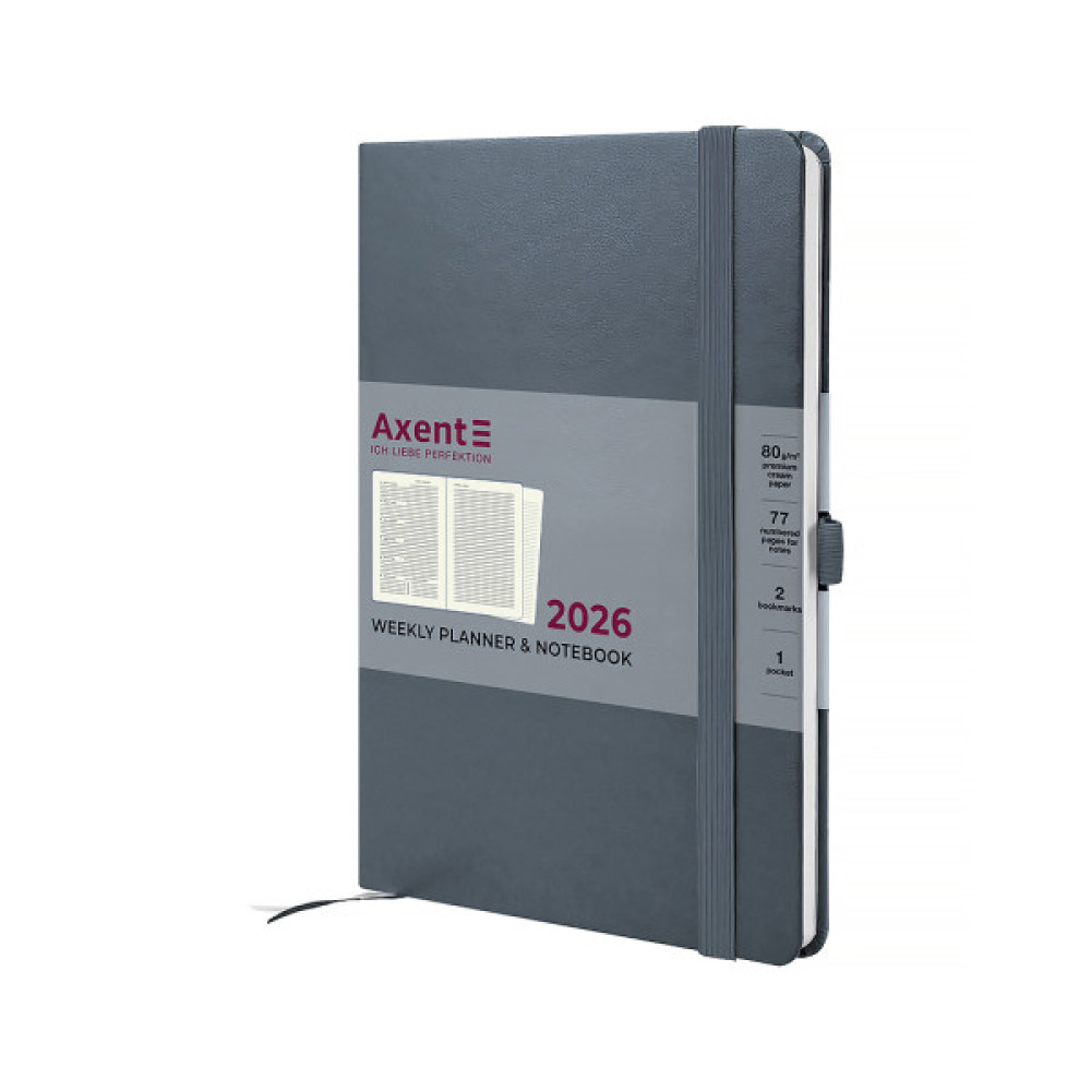 Тижневик Axent датований 2026 Prime Strong 145х210, сірий (8507-26-62-A)