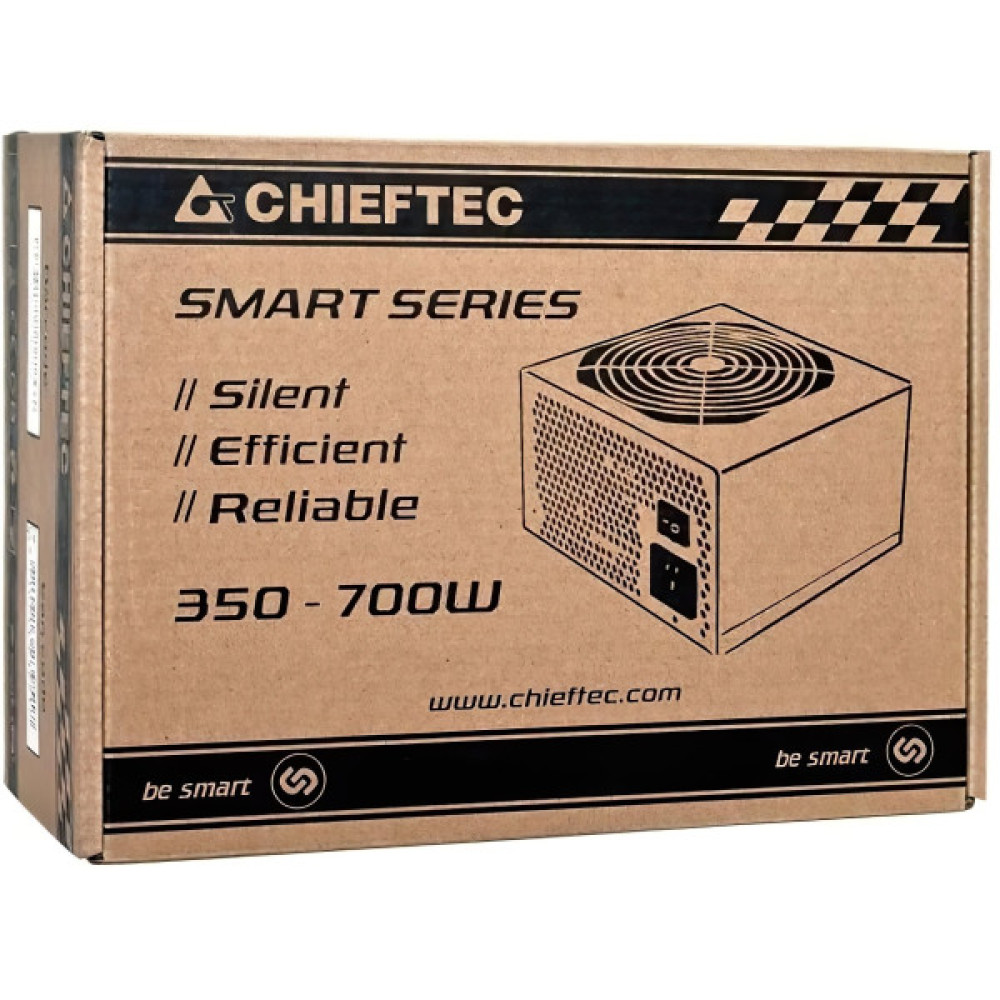 Блок живлення CHIEFTEC Smart  (600W), >85%, 120мм, 1xMB 24pin(20+4), 1xCPU 8pin(4+4), 2xMolex, 4xSATA, 2xPCIe 8pin(6+2)