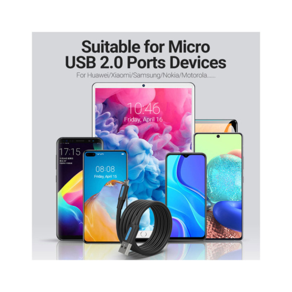 Дата кабель USB 2.0 AM to Micro 5P 1.0m 3A black Vention (COLBF)