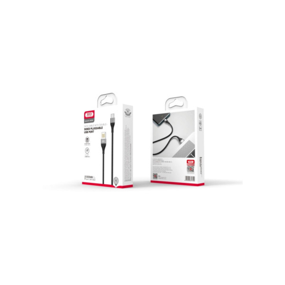 Дата кабель USB 2.0 AM to USB-C 1.0m 2.4A double-sided NB188 gray XO (6920680879700)