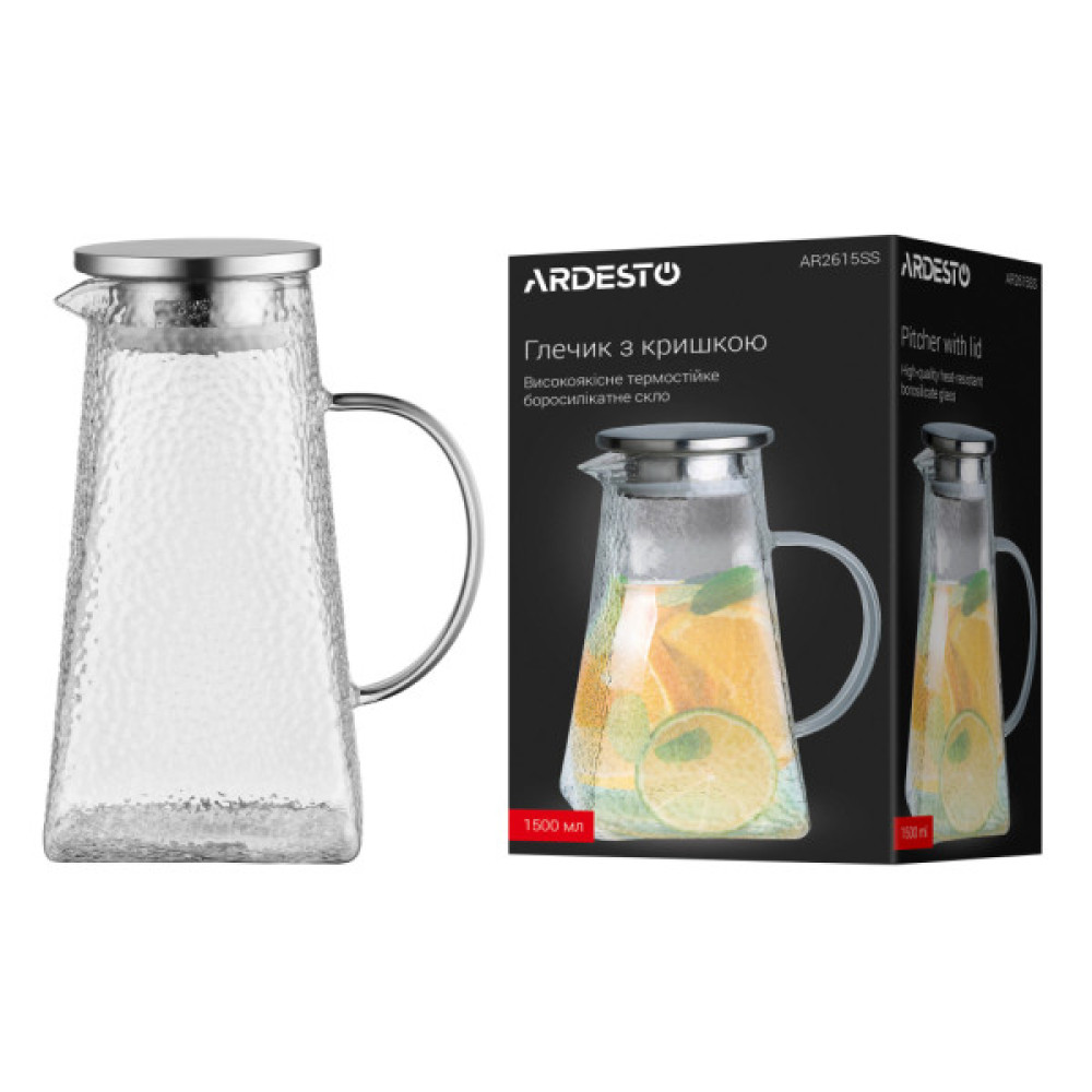 Глечик ARDESTO 1500мл, боросилікатне скло, прозорий (AR2615SSB)