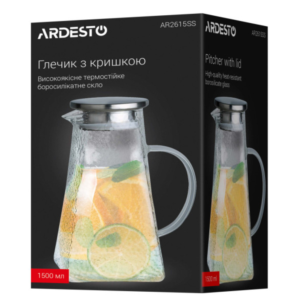 Глечик ARDESTO 1500мл, боросилікатне скло, прозорий (AR2615SSB)