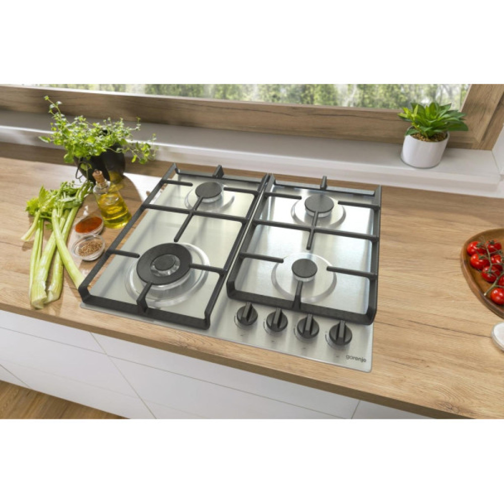 Варильна поверхня Gorenje газова, 60см, чавун, конфорка Wok, нерж