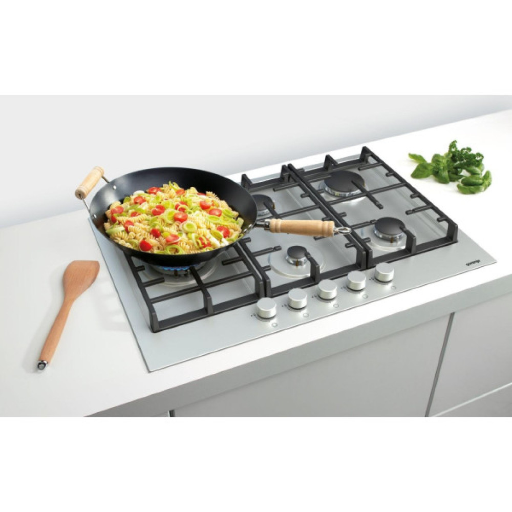 Варильна поверхня Gorenje газова, 60см, чавун, конфорка Wok, нерж