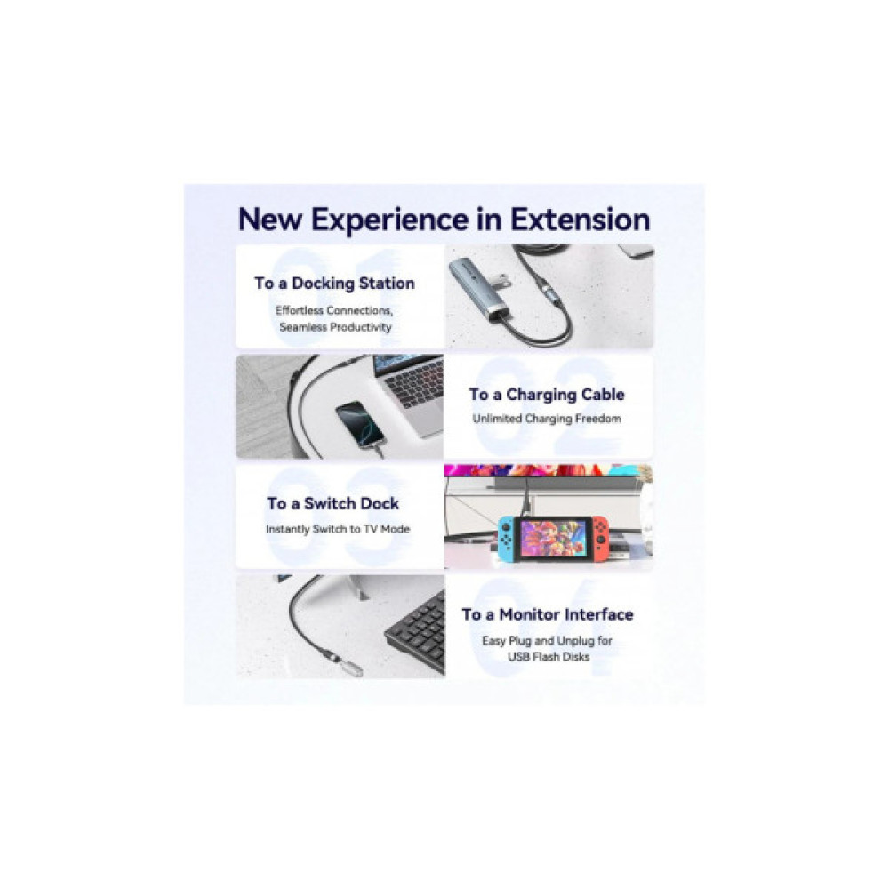 Дата кабель USB-C M/F 1.0m 100W 10Gbps 4K60Hz VENTION (TRFBF)