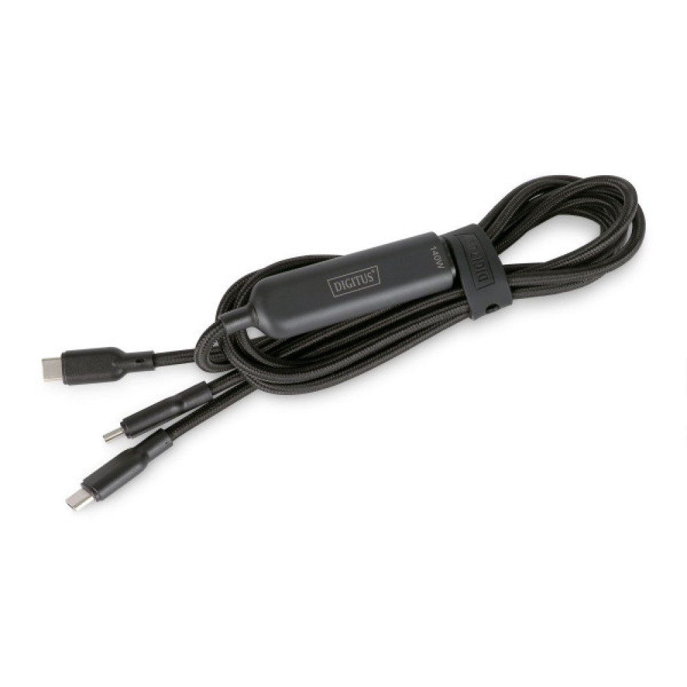 Кабель DIGITUS USB-C > 2xUSB-C заряджання/синхронізації, USB 2.0, 140W, 1.8м, чорний