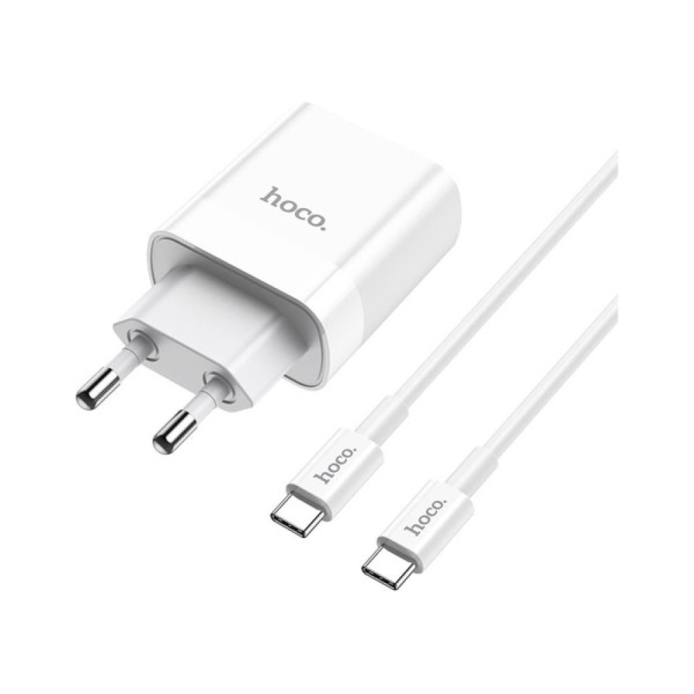 Зарядний пристрій HOCO C80A Rapido 1xUSB-C PD20W + 1xUSB QC3.0 + cable USB-C to USB-C White (6931474740533)